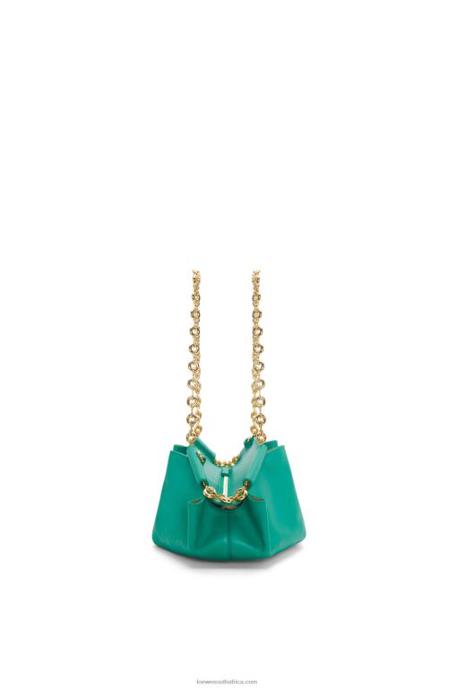 Loewe Women Small Paseo bag in shiny nappa calfskin with chain 206XF403 Emerald Green - Image 5