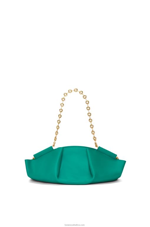 Loewe Women Small Paseo bag in shiny nappa calfskin with chain 206XF403 Emerald Green - Image 6