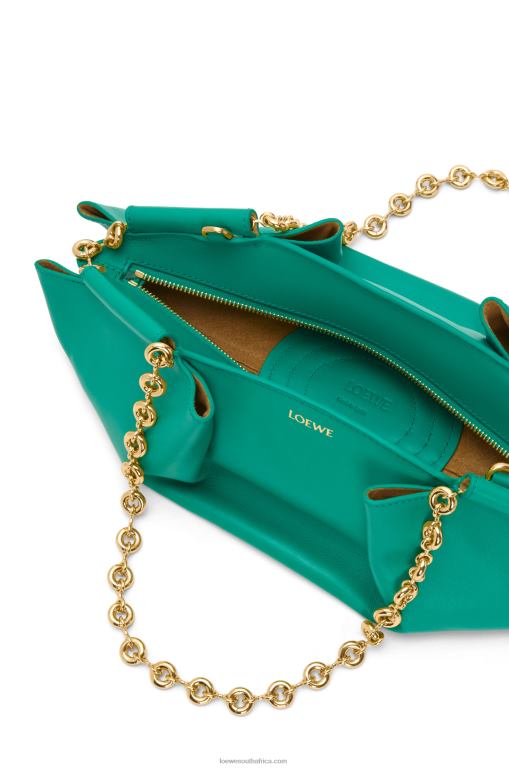 Loewe Women Small Paseo bag in shiny nappa calfskin with chain 206XF403 Emerald Green - Image 7