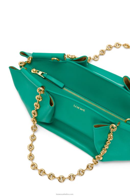 Loewe Women Small Paseo bag in shiny nappa calfskin with chain 206XF403 Emerald Green - Image 8