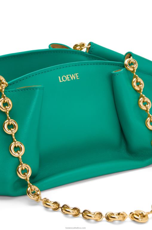 Loewe Women Small Paseo bag in shiny nappa calfskin with chain 206XF403 Emerald Green - Image 9