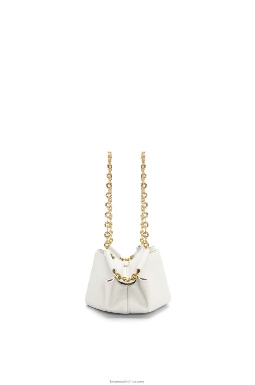 Loewe Women Small Paseo bag in shiny nappa calfskin with chain 206XF404 Soft White - Image 3