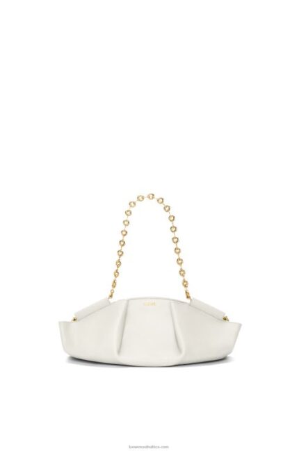 Loewe Women Small Paseo bag in shiny nappa calfskin with chain 206XF404 Soft White