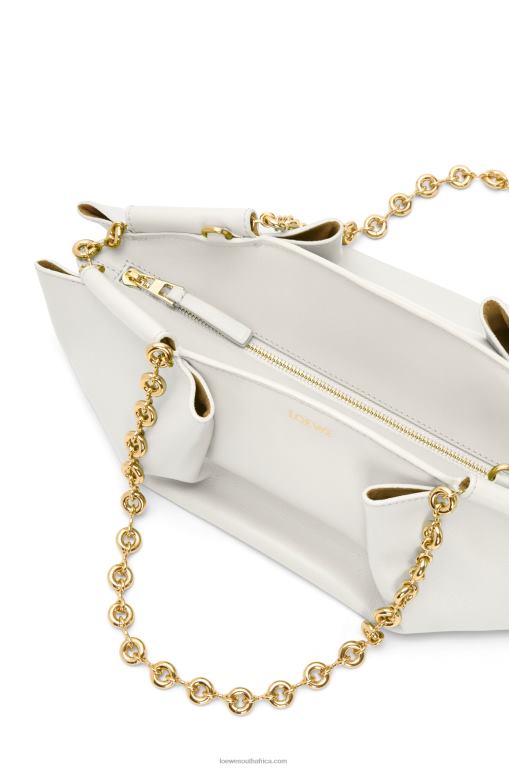 Loewe Women Small Paseo bag in shiny nappa calfskin with chain 206XF404 Soft White - Image 7