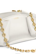 Loewe Women Small Paseo bag in shiny nappa calfskin with chain 206XF404 Soft White - Image 8