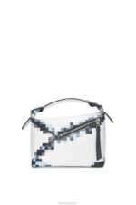 Loewe Women Small Pixelated Puzzle Edge bag in satin calfskin 206XF395 White - Image 4