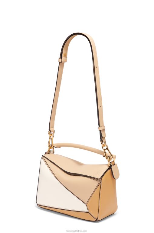 Loewe Women Small Puzzle bag in classic calfskin 206XF396 Dusty Beige/Soft White - Image 6