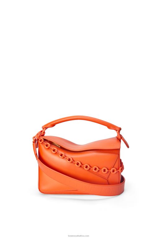 Loewe Women Small Puzzle bag in satin calfskin 206XF491 Orange - Image 9