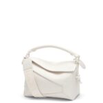 Loewe Women Small Puzzle Edge bag in satin calfskin 206XF435 White Glaze