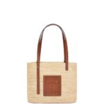 Loewe Women Small Square Basket bag in raffia and calfskin 206XF46 Natural/Pecan