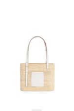 Loewe Women Small Square Basket bag in raffia and calfskin 206XF47 Natural/White