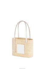 Loewe Women Small Square Basket bag in raffia and calfskin 206XF47 Natural/White - Image 3