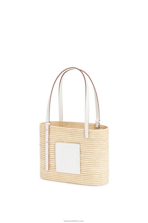 Loewe Women Small Square Basket bag in raffia and calfskin 206XF47 Natural/White - Image 3