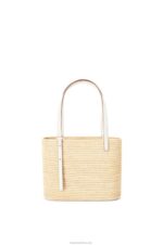 Loewe Women Small Square Basket bag in raffia and calfskin 206XF47 Natural/White - Image 4