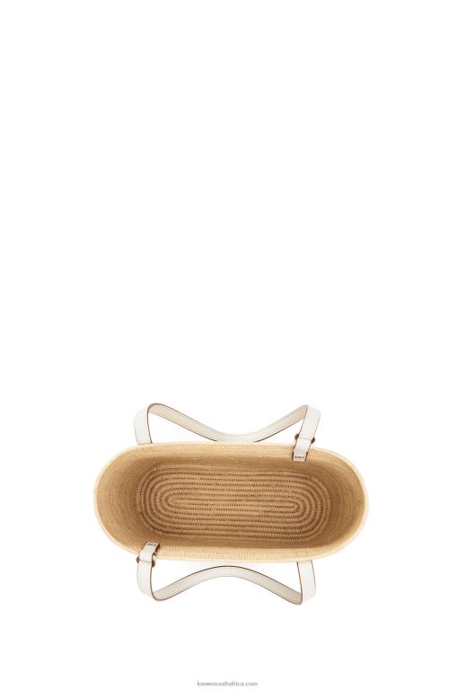 Loewe Women Small Square Basket bag in raffia and calfskin 206XF47 Natural/White - Image 5