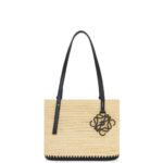 Loewe Women Small Square Basket bag in raffia and rubber 206XF45 Natural/Black