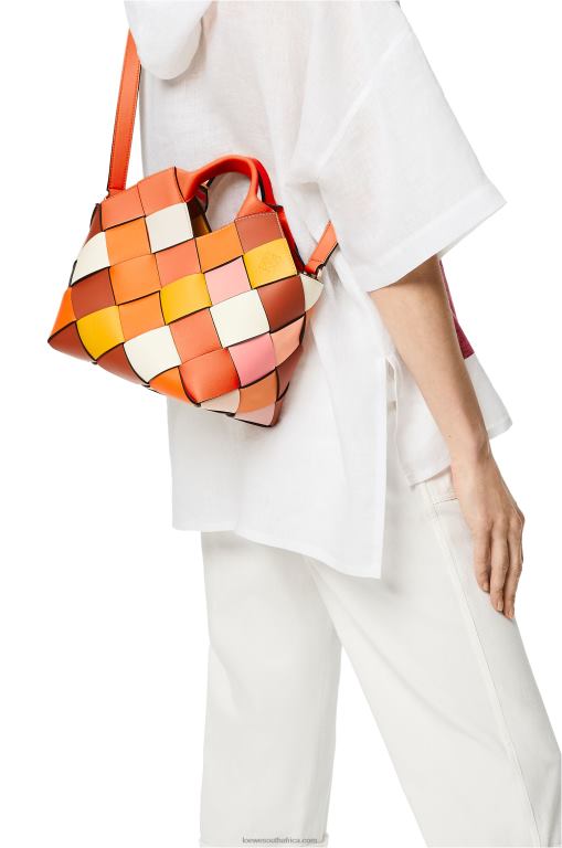 Loewe Women Small Surplus Leather Woven basket bag in calfskin 206XF102 Orange - Image 2