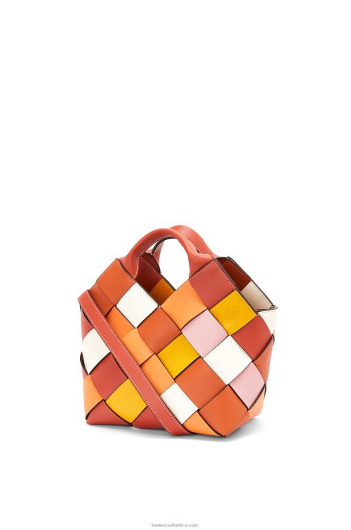 Loewe Women Small Surplus Leather Woven basket bag in calfskin 206XF102 Orange - Image 3