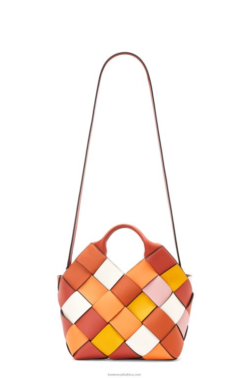 Loewe Women Small Surplus Leather Woven basket bag in calfskin 206XF102 Orange - Image 5