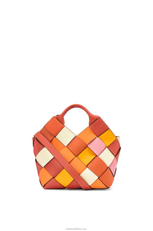 loewe_women_small_surplus_leather_woven_basket_bag_in_calfskin_206xf102_orange.jpg Loewe Women Small Surplus Leather Woven basket bag in calfskin 206XF102 Orange - Image 1