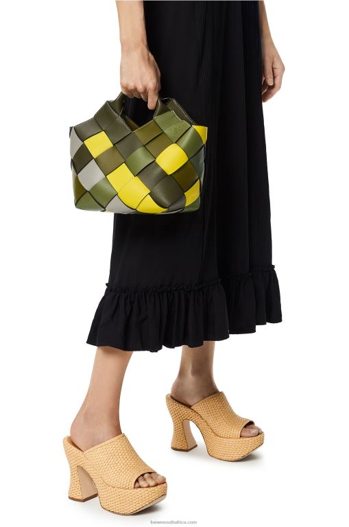 Loewe Women Small Surplus Leather Woven basket bag in classic calfskin 206XF103 Green - Image 2