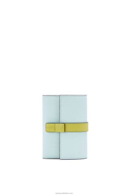 Loewe Women Small vertical wallet in soft grained calfskin 206XF1309 Crystal Blue/Lime Yellow