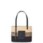 Loewe Women Square Basket bag in degrade raffia and calfskin 206XF99 Natural/Black