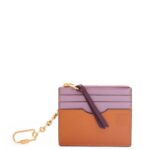 Loewe Women Square cardholder in soft grained calfskin with chain 206XF1365 Dirty Mauve/Tan