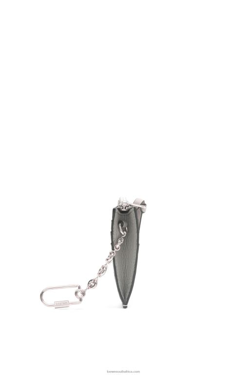 Loewe Women Square cardholder in soft grained calfskin with chain 206XF1366 Pearl Grey/Light Pale Green - Image 2