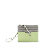Loewe Women Square cardholder in soft grained calfskin with chain 206XF1366 Pearl Grey/Light Pale Green