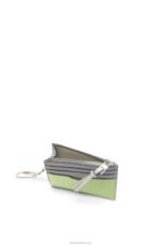 Loewe Women Square cardholder in soft grained calfskin with chain 206XF1366 Pearl Grey/Light Pale Green - Image 4