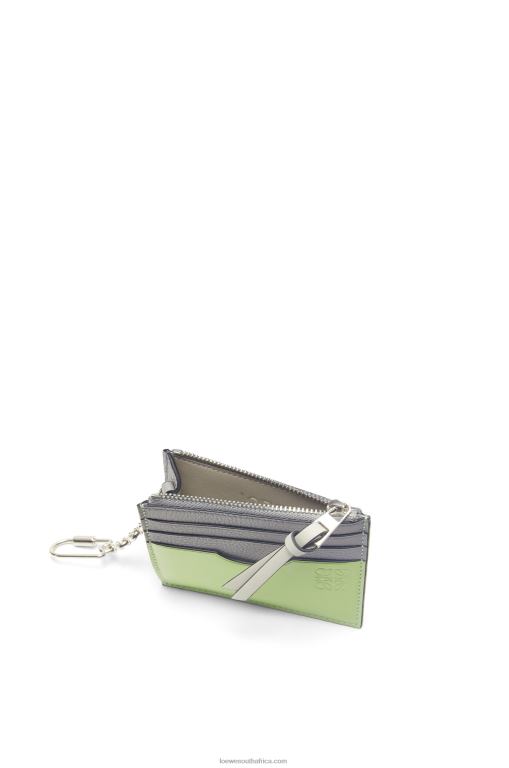 Loewe Women Square cardholder in soft grained calfskin with chain 206XF1366 Pearl Grey/Light Pale Green - Image 4