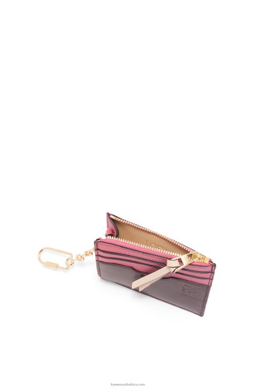Loewe Women Square cardholder in soft grained calfskin with chain 206XF1379 Plumrose/Chocolate - Image 4