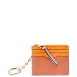 Loewe Women Square cardholder in soft grained calfskin with chain 206XF1380 Mandarin/Coral Reef