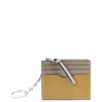 Loewe Women Square cardholder in soft grained calfskin with chain 206XF1382 Laurel Green/Ochre