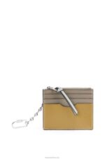 Loewe Women Square cardholder in soft grained calfskin with chain 206XF1382 Laurel Green/Ochre