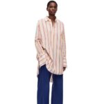 Loewe Women Stripe deconstructed shirt dress in cotton 206XF1096 Yellow/Blue/Orange