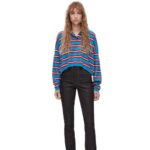 Loewe Women Stripe polo collar sweater in wool 206XF988 Blue/Red