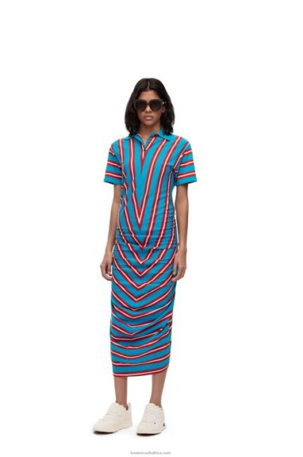 Loewe Women Stripe polo dress in cotton 206XF1102 Red/Blue