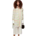 Loewe Women Stripe shirt dress in cotton, linen and silk 206XF1052 Green/Red