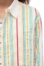 Loewe Women Stripe shirt dress in cotton, linen and silk 206XF1052 Green/Red - Image 4