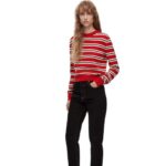 Loewe Women Stripe sweater in wool 206XF987 Red/White/Black