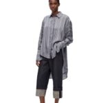Loewe Women Stripe trompe l'oeil shirt in silk 206XF923 Grey/Navy Blue