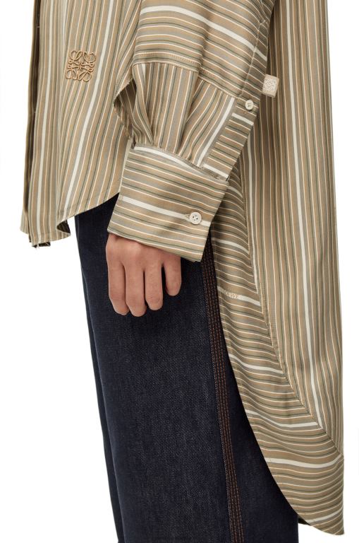 Loewe Women Stripe trompe l'oeil shirt in silk 206XF924 Light Khaki G/Dark Khaki G - Image 3