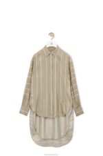 Loewe Women Stripe trompe l'oeil shirt in silk 206XF924 Light Khaki G/Dark Khaki G - Image 4