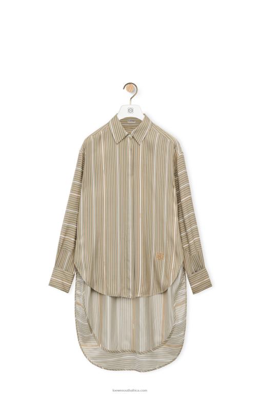 Loewe Women Stripe trompe l'oeil shirt in silk 206XF924 Light Khaki G/Dark Khaki G - Image 4