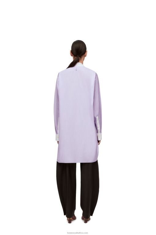 Loewe Women Striped asymmetric shirt in striped cotton poplin 206XF891 Lilac/White - Image 2