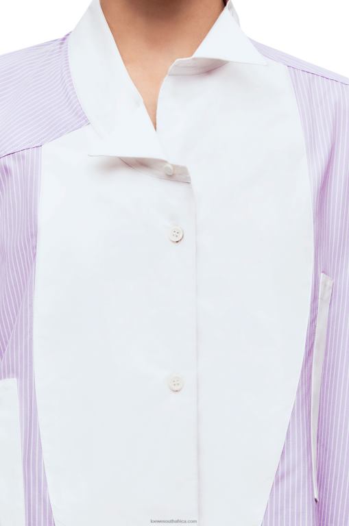 Loewe Women Striped asymmetric shirt in striped cotton poplin 206XF891 Lilac/White - Image 3
