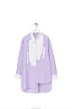 Loewe Women Striped asymmetric shirt in striped cotton poplin 206XF891 Lilac/White - Image 4