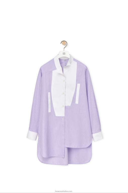 Loewe Women Striped asymmetric shirt in striped cotton poplin 206XF891 Lilac/White - Image 4